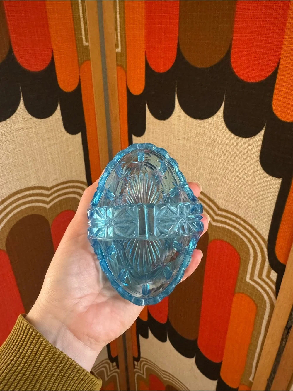 Blue Pressed Glass Handled Basket - Decorative Home Accent